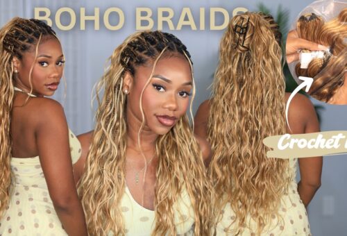 Blonde Boho Braids Tutorial | Feed in Braids Using Crochet Hair | No Shedding | Eayon hair