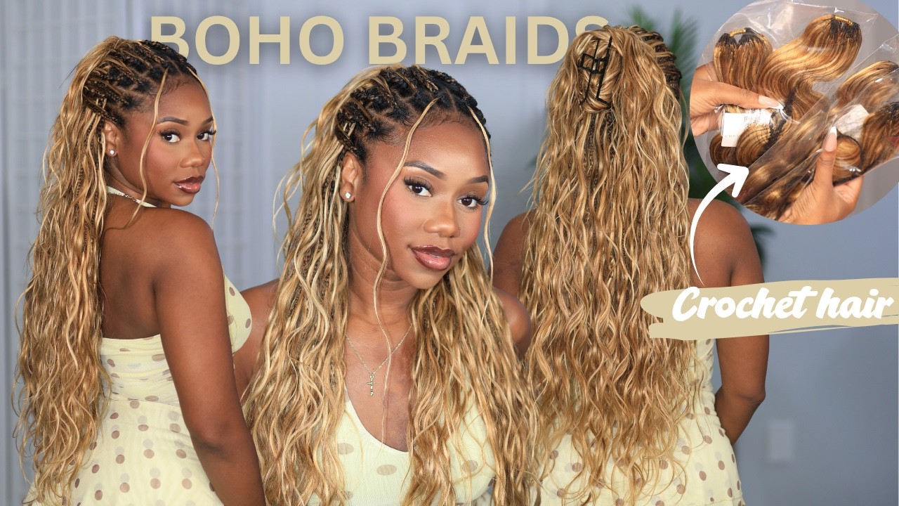 Blonde Boho Braids Tutorial | Feed in Braids Using Crochet Hair | No Shedding | Eayon hair