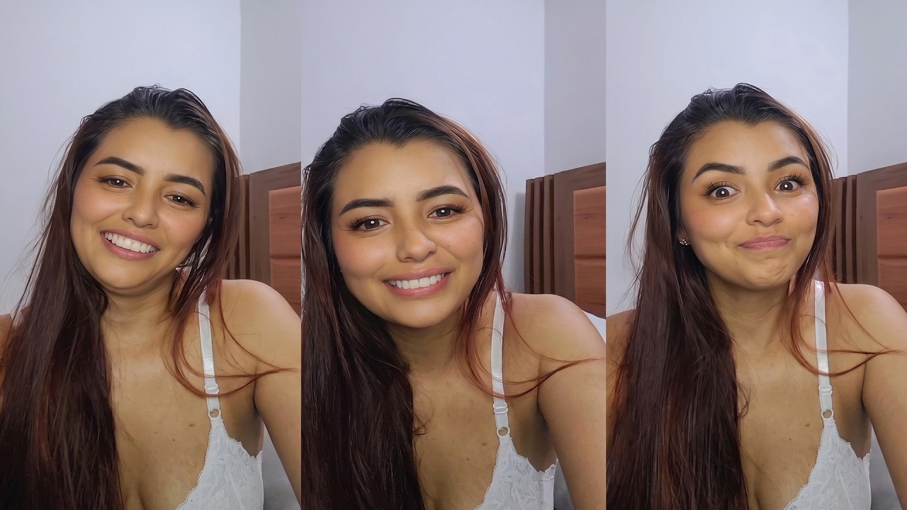 Sweet smile in a white lace bralette